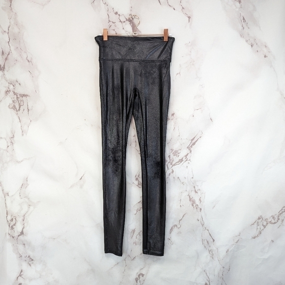 Spanx Leggings Womens Small Faux Vegan Leather 2437 Black High Rise Crop Ankle - Picture 2 of 13